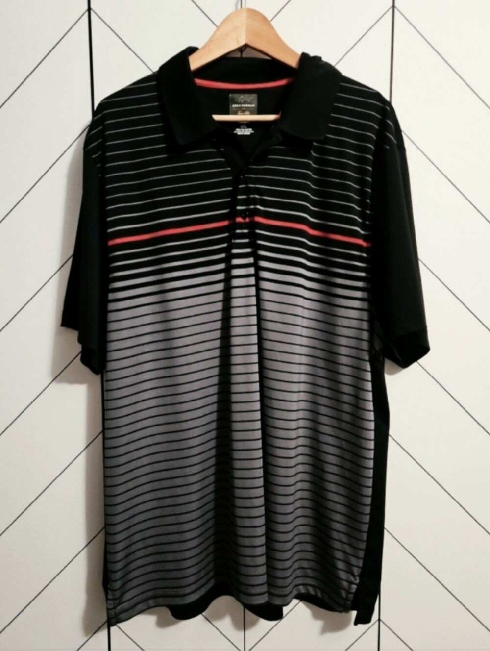 Greg Norman / Tasso Elba Golf Polo Shirt Black Gray Striped Gradient, Men's XXL